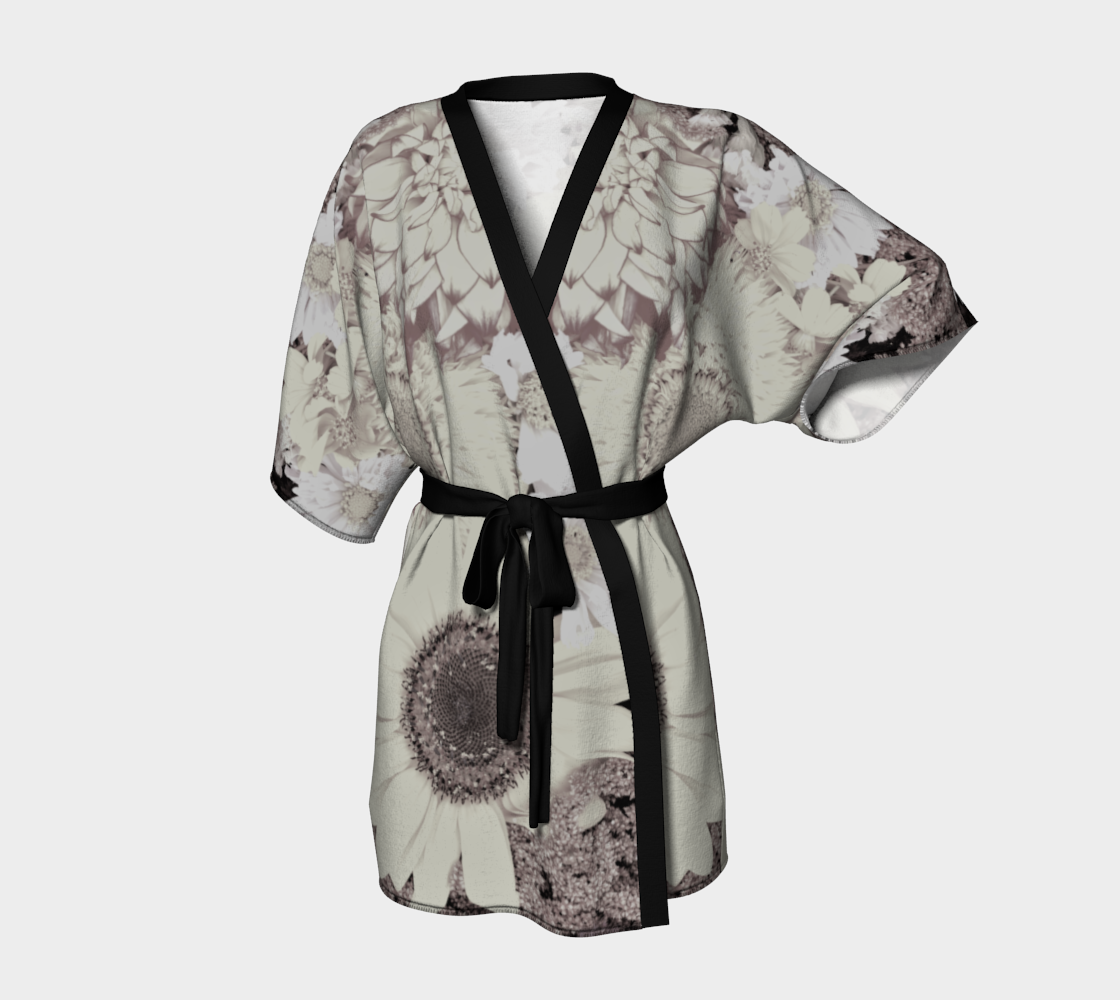 Aperçu de Kimono Robe * Gray Floral Bathrobe * Sunflower Dahlia 
