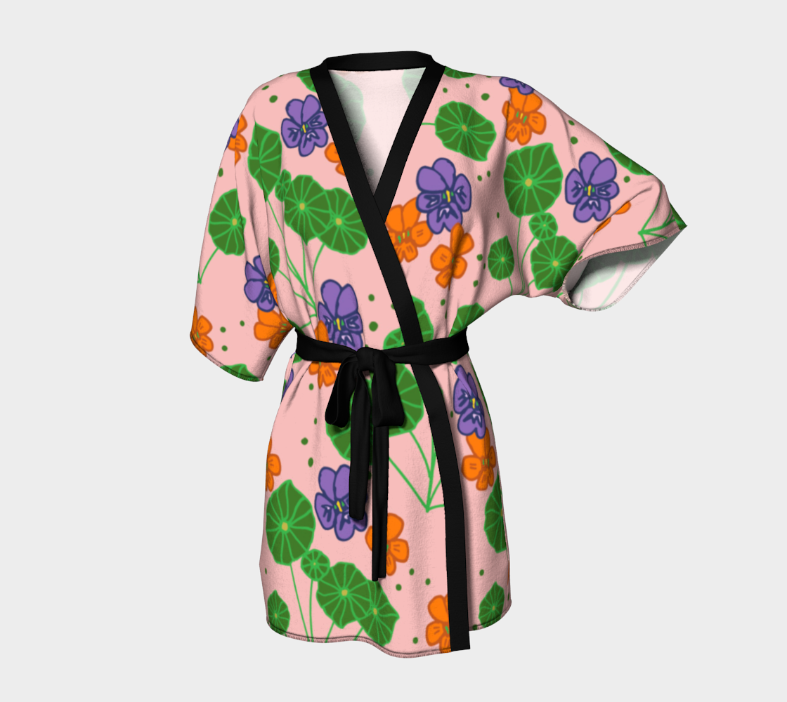 Pink Leaves and Floral Kimono Robe preview