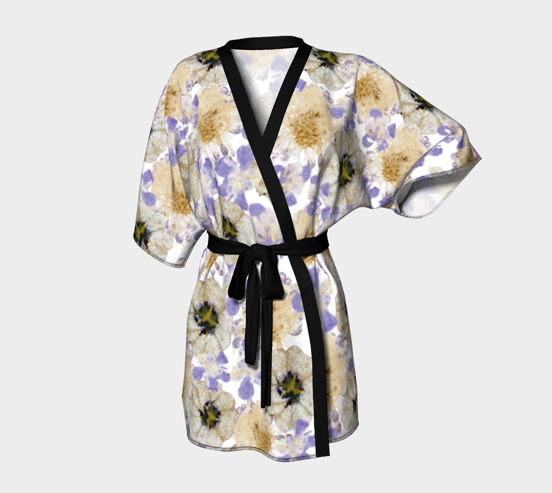 Aperçu de Kimono Robe * Floral Bathrobe for Women * Flowered Wrap Around Robe * Purple White Petunia Watercolor Impressions