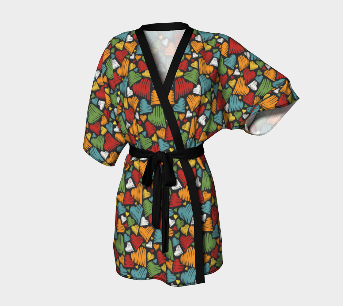 Scribble Hearts Kimono Robe - Multicolor preview