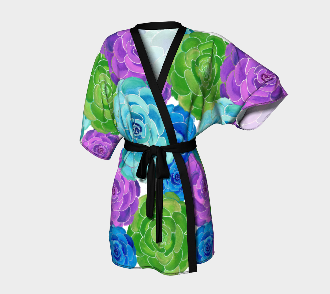 Aperçu de Colorful Succulents Floral Pattern Kimono Robe