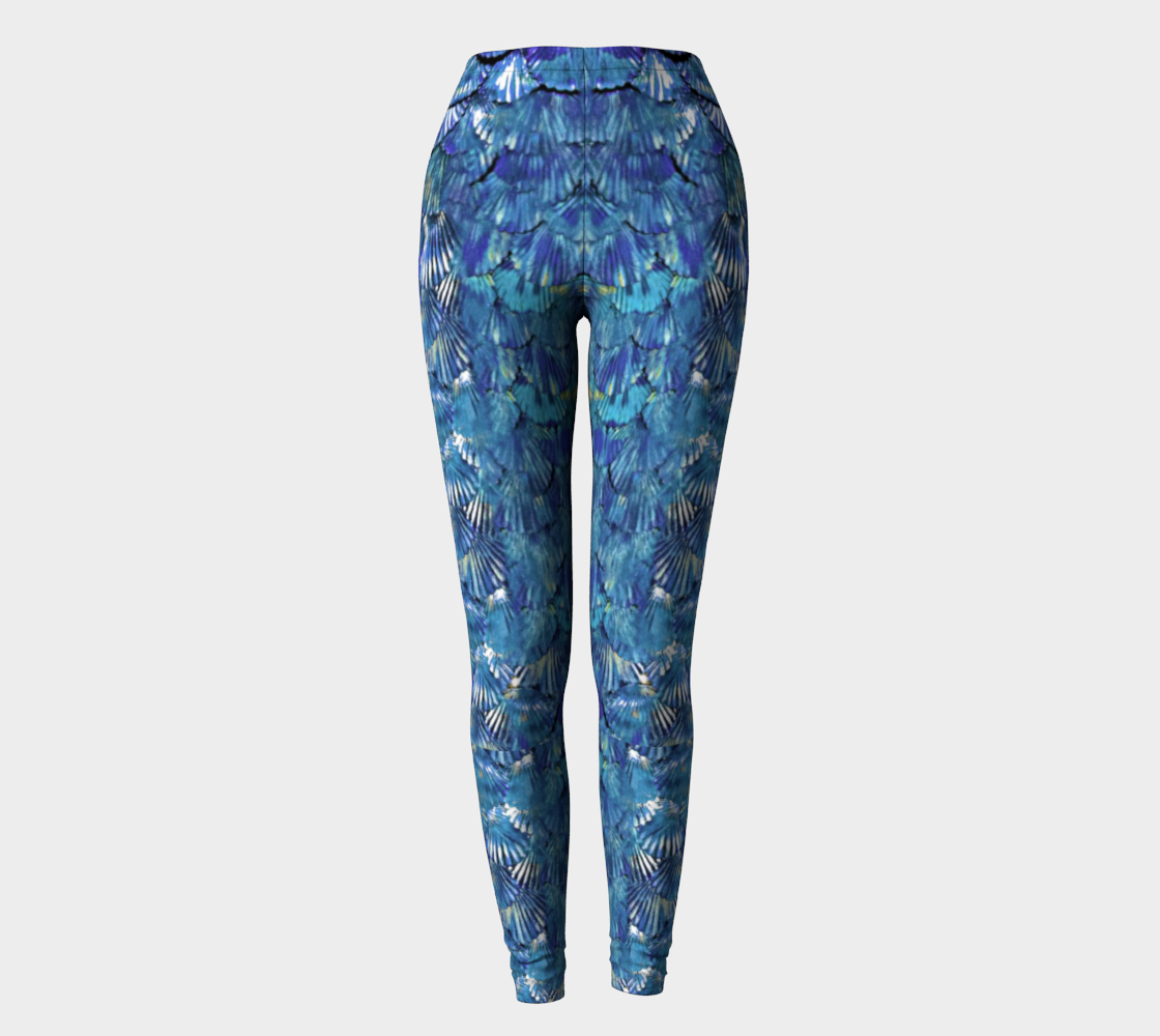 Coral Blue Mermaid Scale Leggings preview