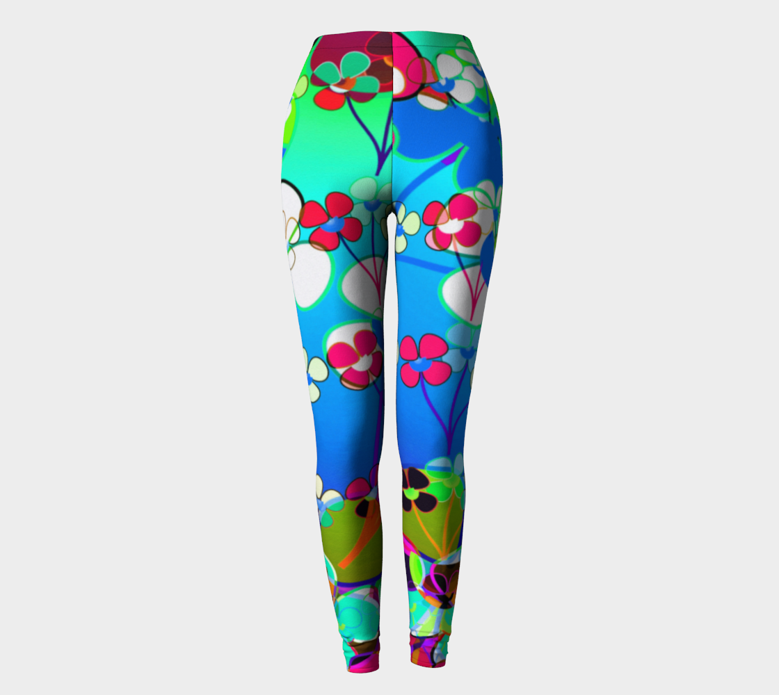 Abstract Colorful Flower Blue Background Art Leggings, AWSD  preview