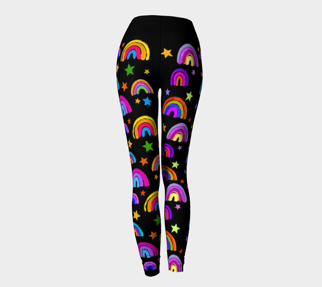 Rainbows and Stars on Black Leggings Adult preview #4