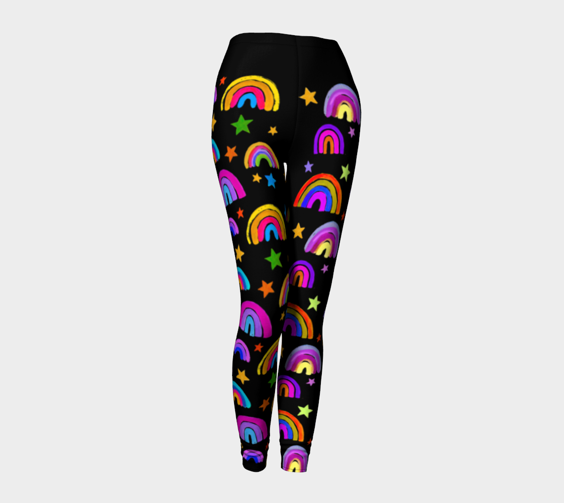 Rainbows and Stars on Black Leggings Adult 3D preview