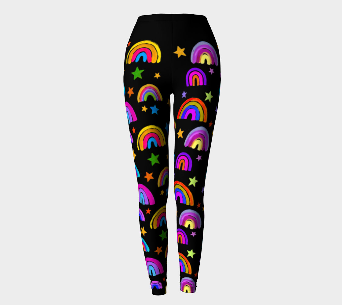 Rainbows and Stars on Black Leggings Adult preview #2