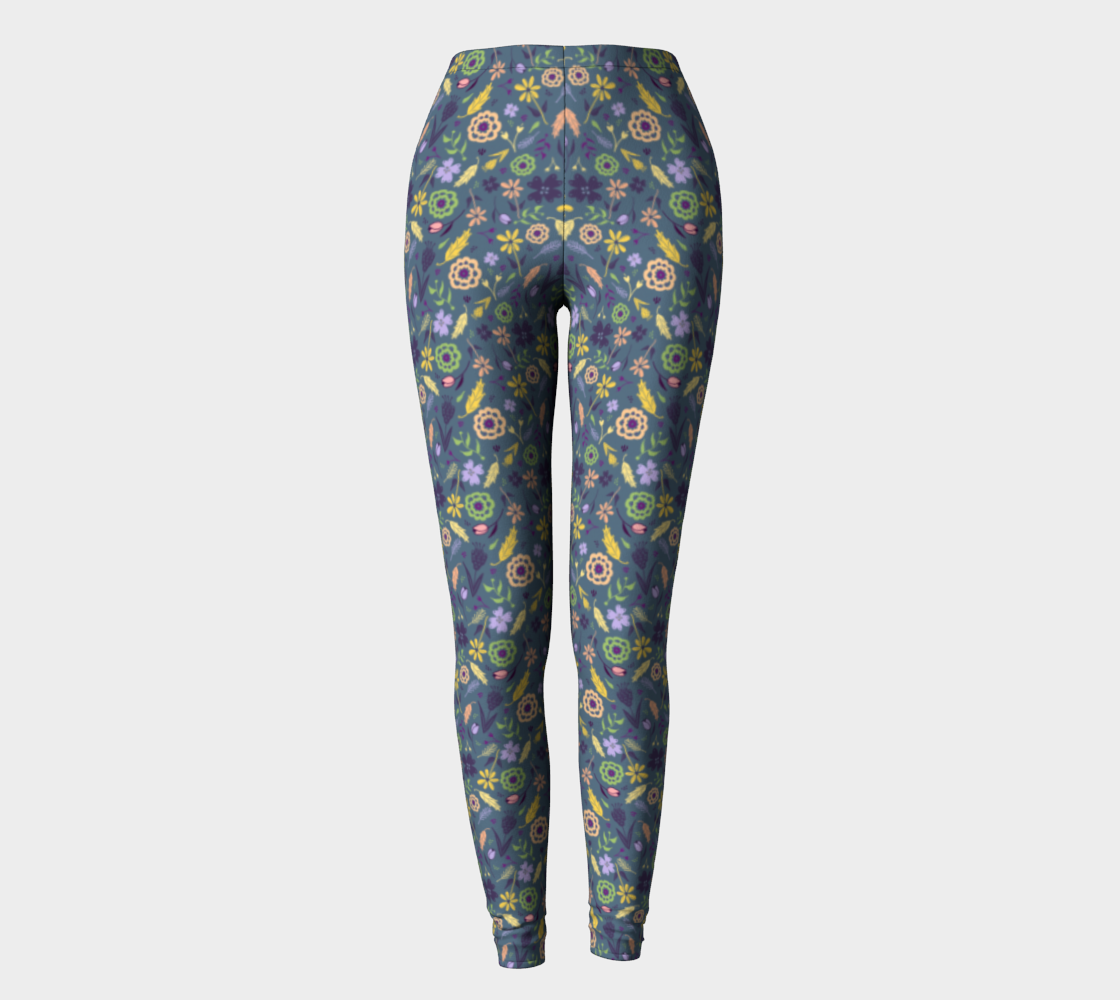 Flowers & Feathers Teal Leggings - Small Print preview