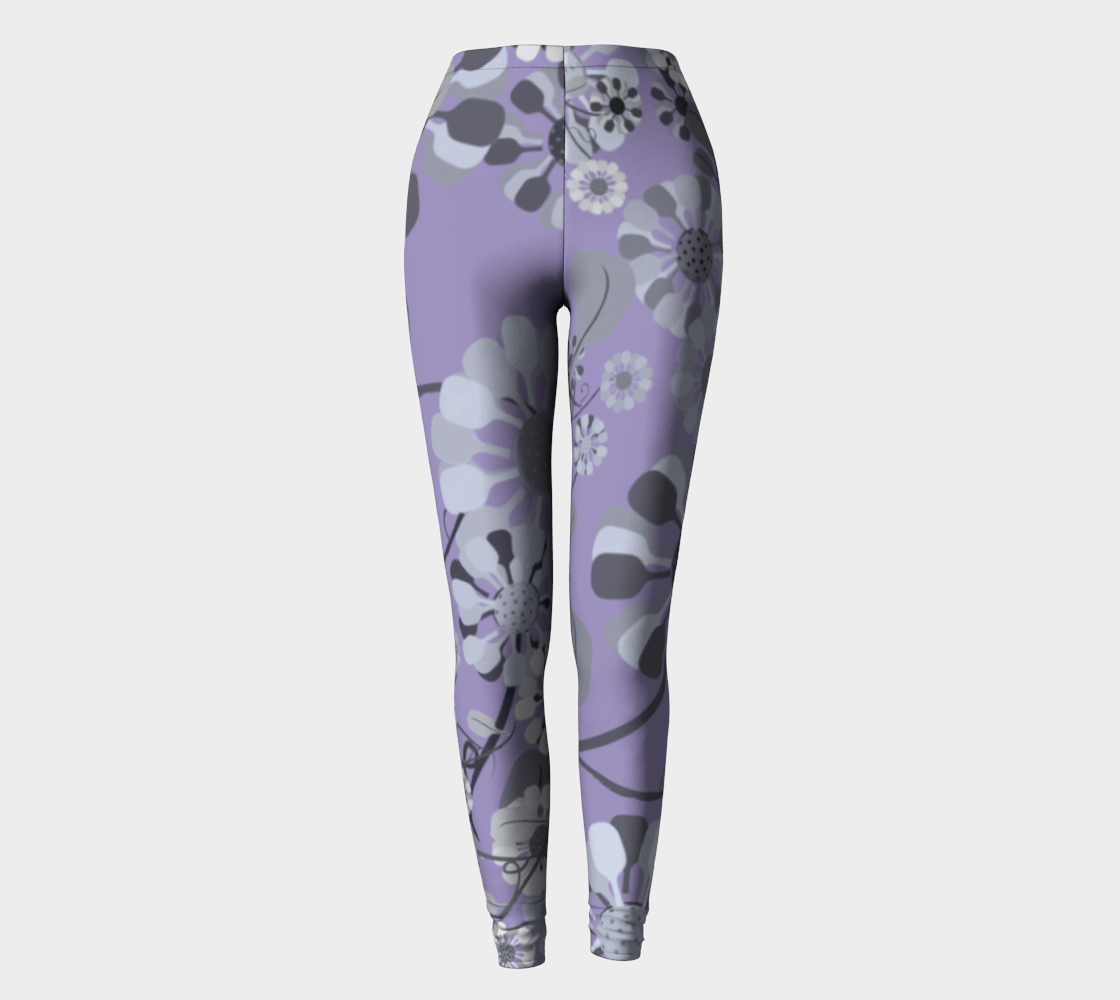 Pickleball Flowers, grey and lavender, leggings preview