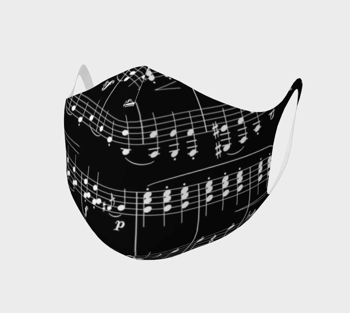 Aperçu 3D de White on Black Sheet Music Double Knit Face Covering