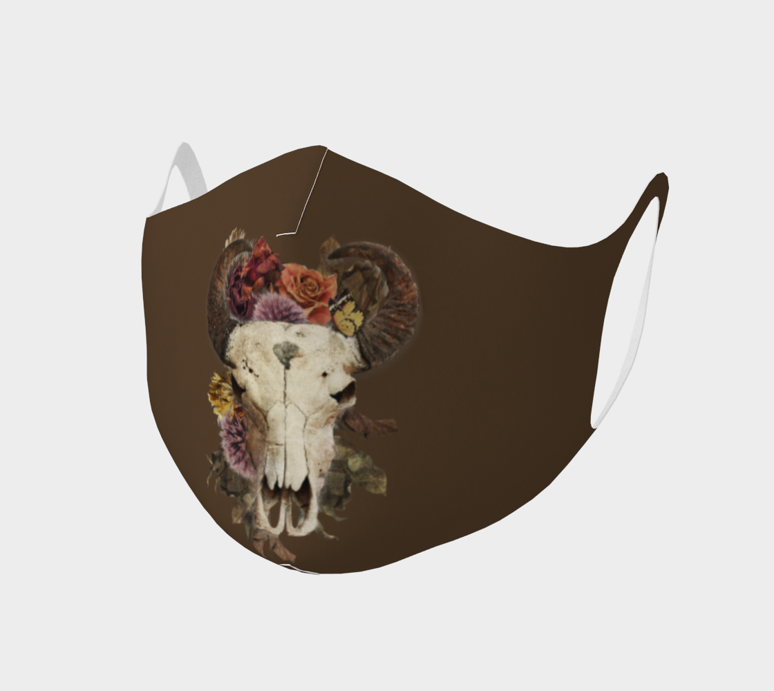 Vintage Flower Bison Animal Horned Skull Brown preview #1