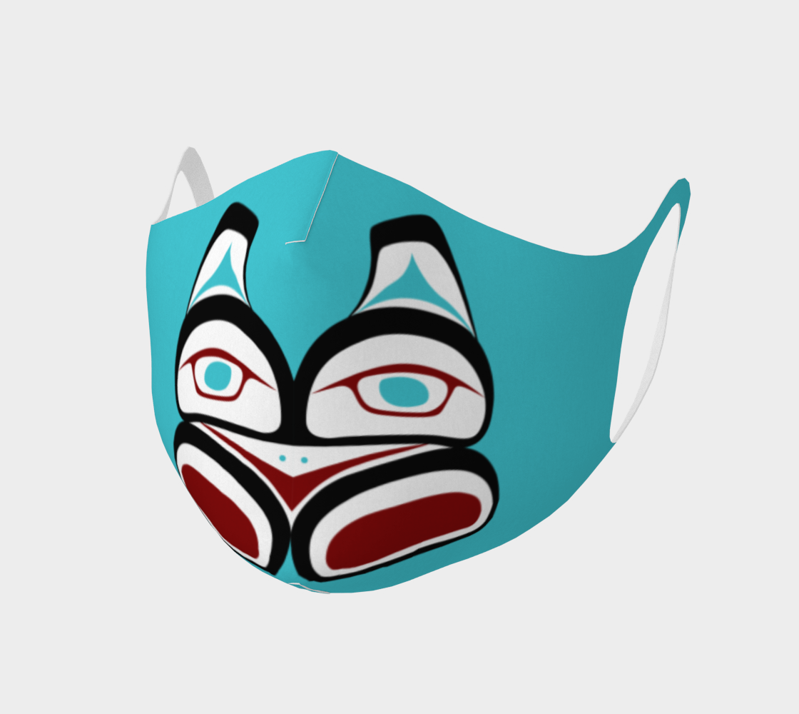 Tlingit Formline Northwest Art Double Knit Facemask on Teal Background preview #1