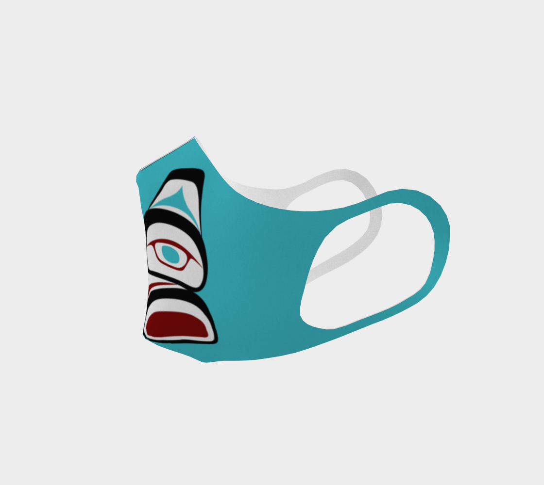 Tlingit Formline Northwest Art Double Knit Facemask on Teal Background preview #2