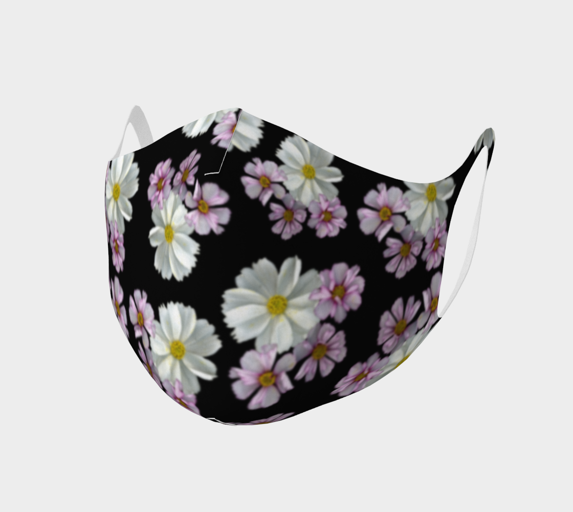Aperçu 3D de Double Knit Face Covering * Abstract Floral Cloth Face Mask * Purple Pink White Black Cosmos Blossoms