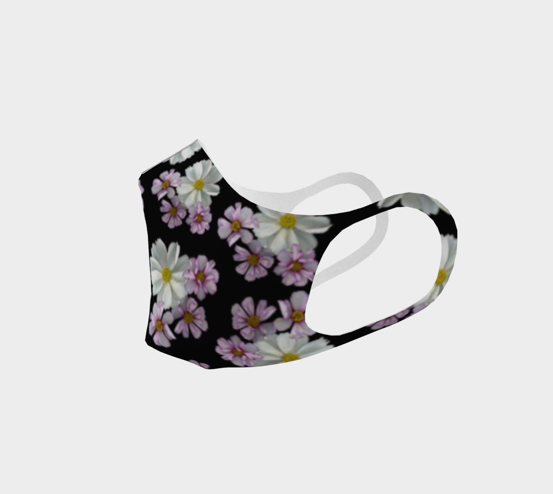 Double Knit Face Covering * Abstract Floral Cloth Face Mask * Purple Pink White Black Cosmos Blossoms Miniature #3