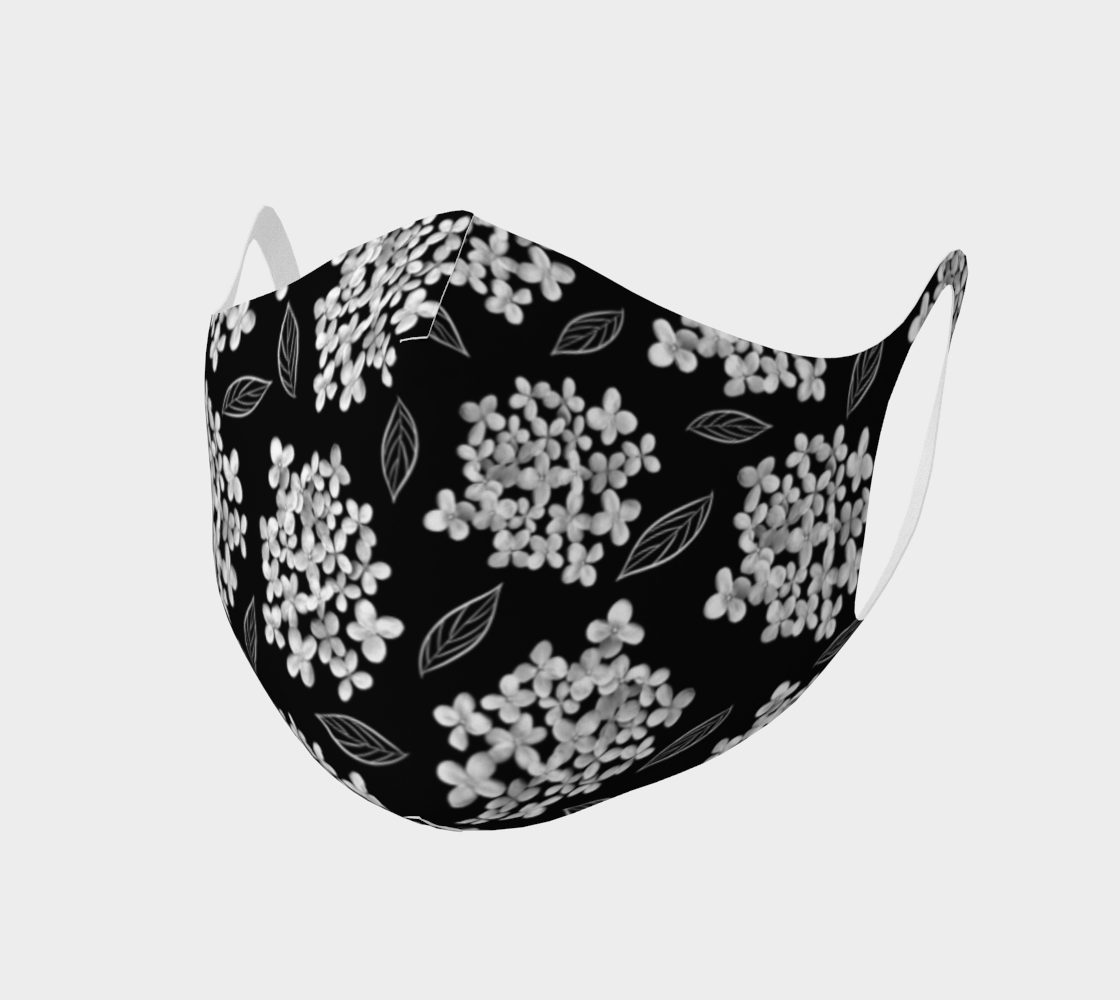 Double Knit Face Covering * Abstract White Black Floral Facemask* Flowered Face Masks * White Hydrangea on Black * Pristine preview