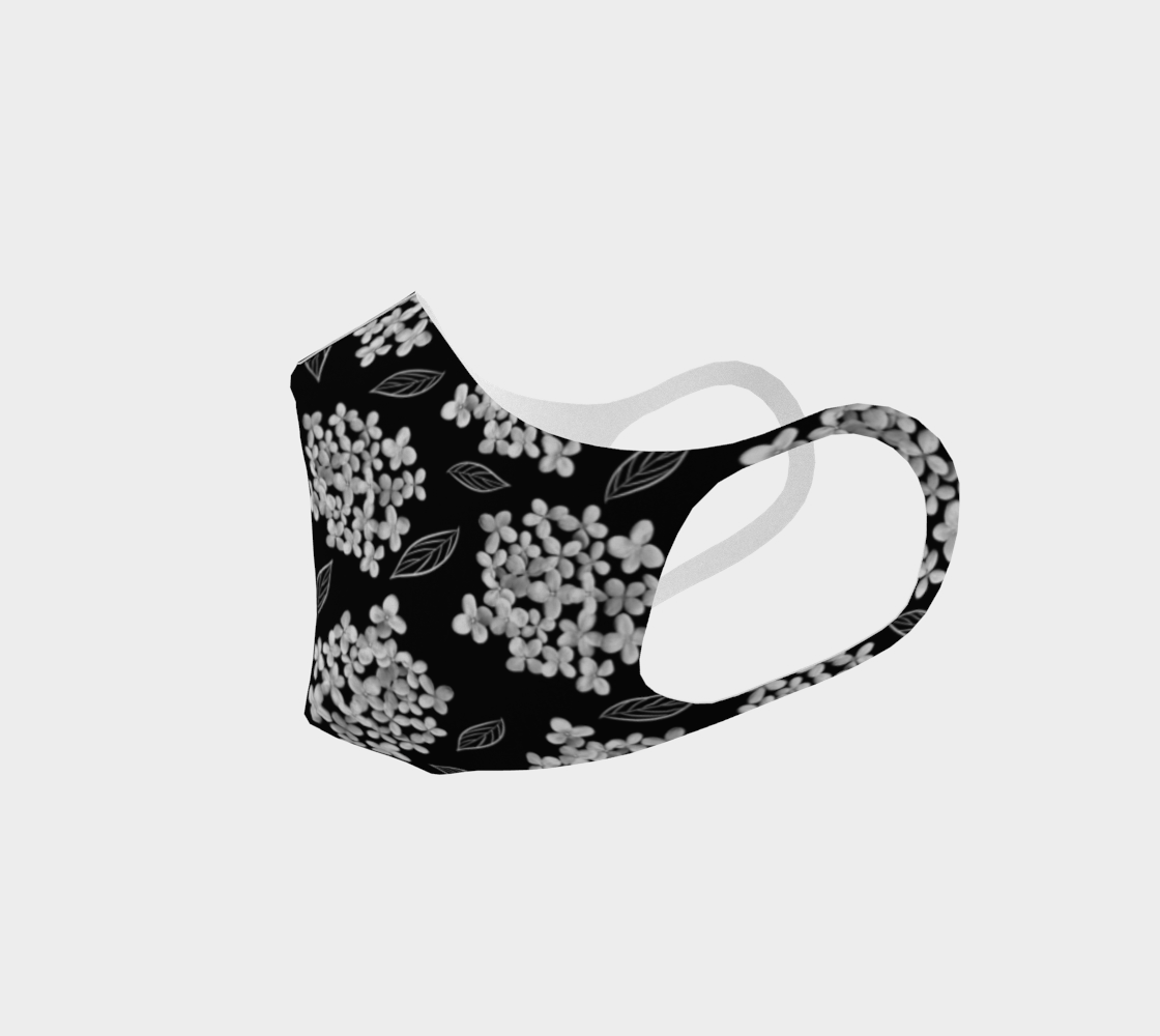 Aperçu de Double Knit Face Covering * Abstract White Black Floral Facemask* Flowered Face Masks * White Hydrangea on Black * Pristine #2