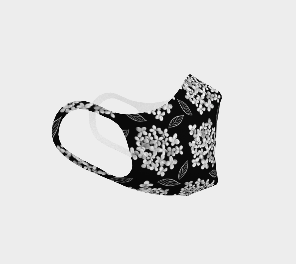 Double Knit Face Covering * Abstract White Black Floral Facemask* Flowered Face Masks * White Hydrangea on Black * Pristine Miniature #4