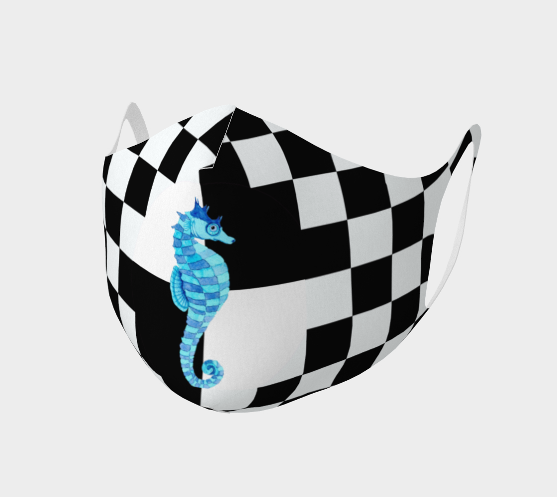 Blue Seahorse Chess Double Knit Face Mask aperçu