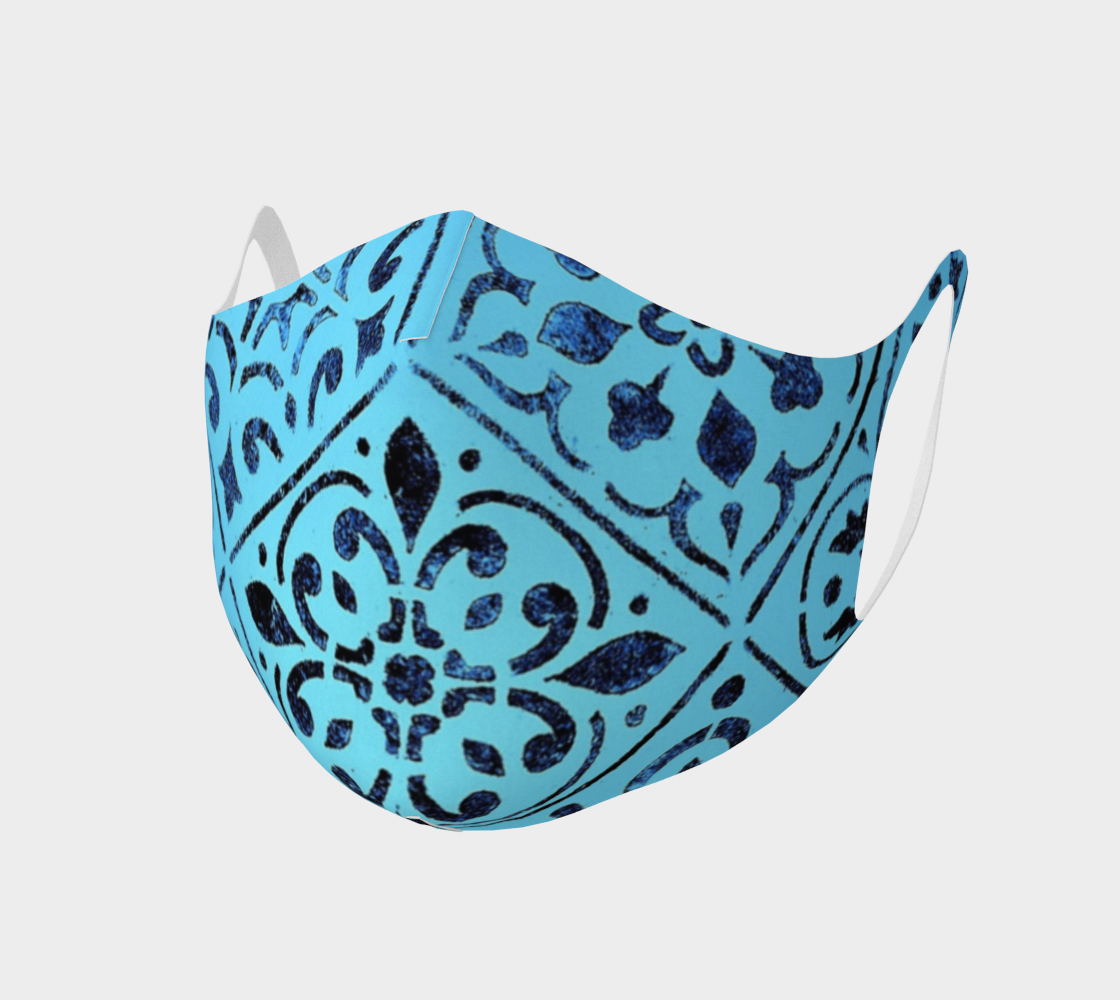 Double Knit Face Covering * Blue Moroccan Tile Print * Abstract Geometric Face Mask  preview #1