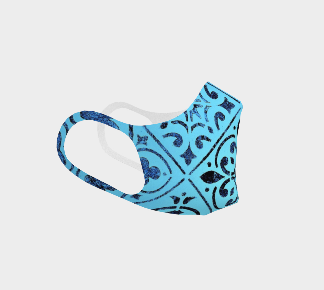 Double Knit Face Covering * Blue Moroccan Tile Print * Abstract Geometric Face Mask  Miniature #4