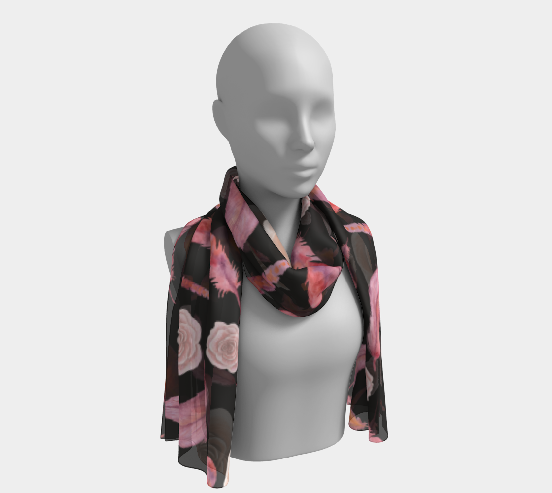 Blush Pink Roses and Feathers on Black Background preview #1
