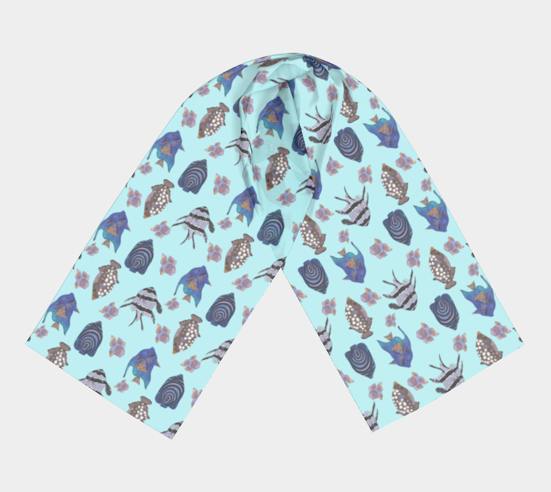 Aqua Blue Nautical Pattern with exotic Blue Fish preview #3