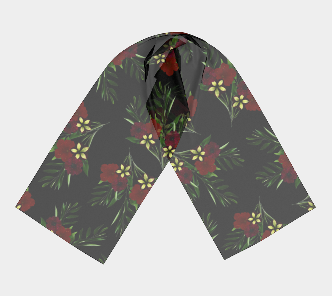 Aperçu de Long Scarf * Abstract Floral Sheer Silk Scarves * Black Red Green Flowered Scarf * Holiday Womens Scarves* Red Petunia w/greenery #3