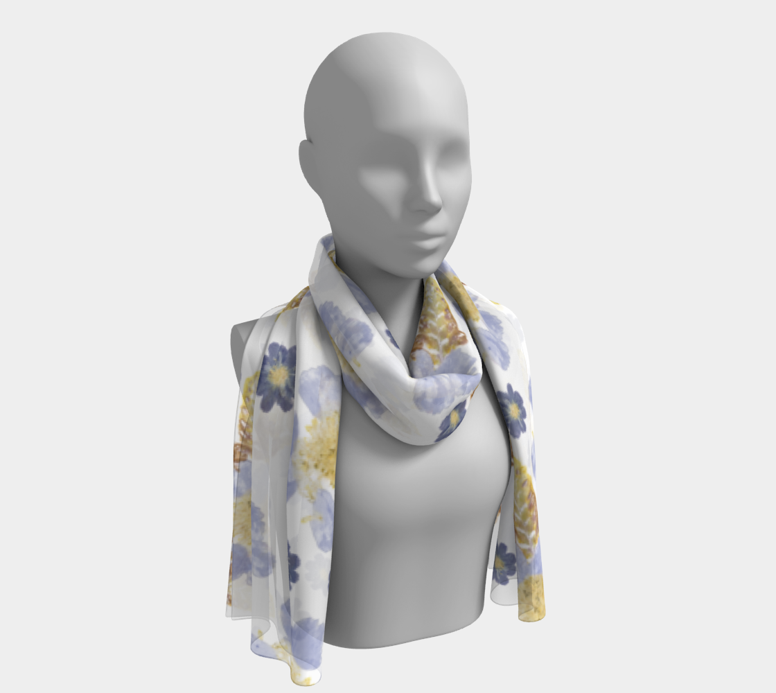 Aperçu 3D de Long Scarf * Abstract Floral Sheer Silk Scarves * Blue Cosmos and Crocosmia Watercolor Impressions