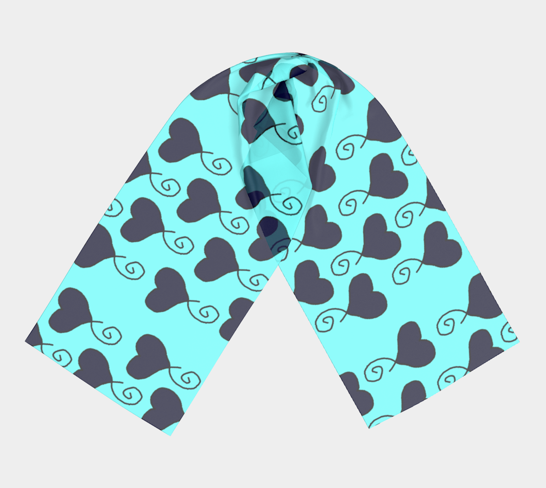 Light Blue with Navy Hearts winter long scarf preview #3