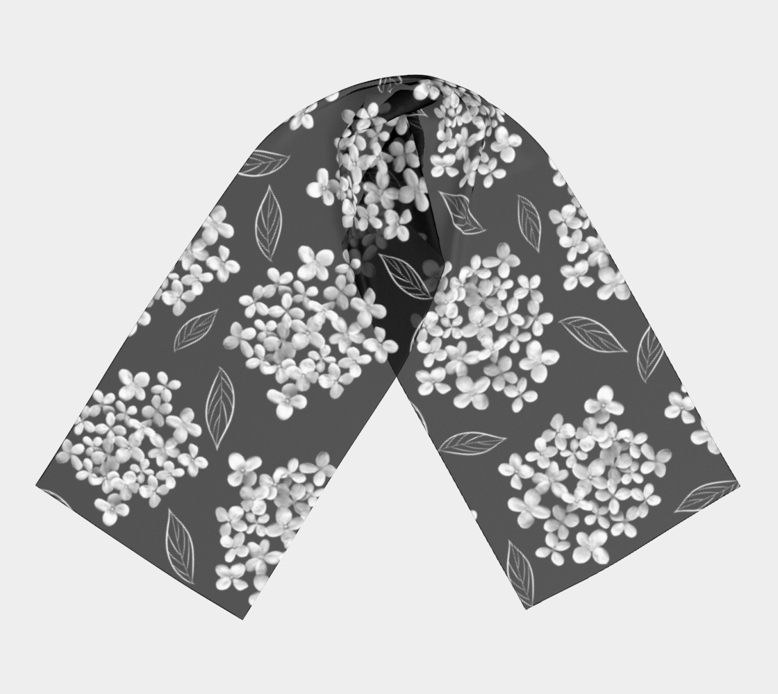 Long Scarf * Abstract Floral Sheer Silk Scarves * Black White Flowered Scarf *Womens Scarves* White Hydrangea on Black * Pristine Miniature #4