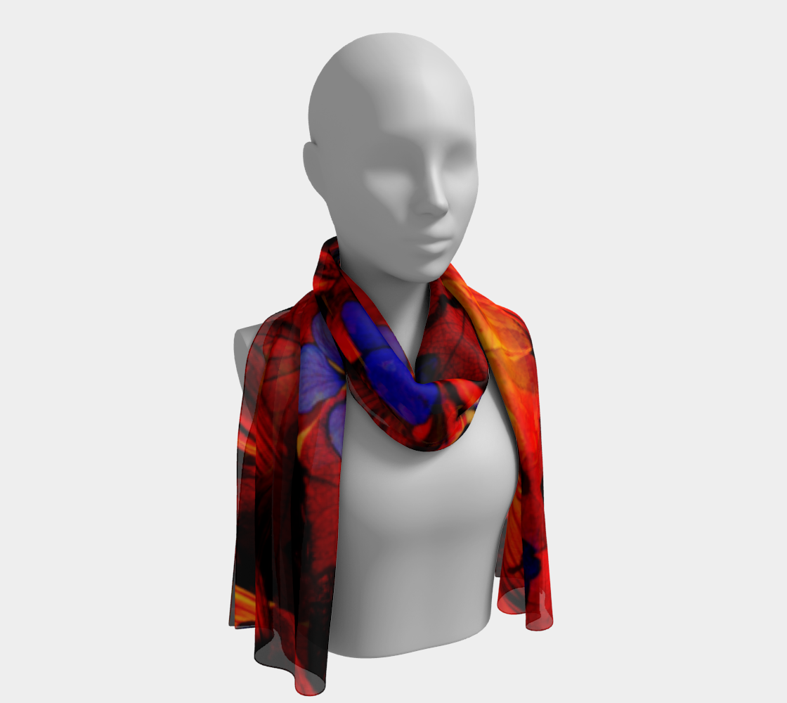 Long Scarf * Abstract Floral Sheer Silk Scarves * Red Yellow Purple Blue Flowered Scarf * Holiday Womens Scarves* Chaos125 preview