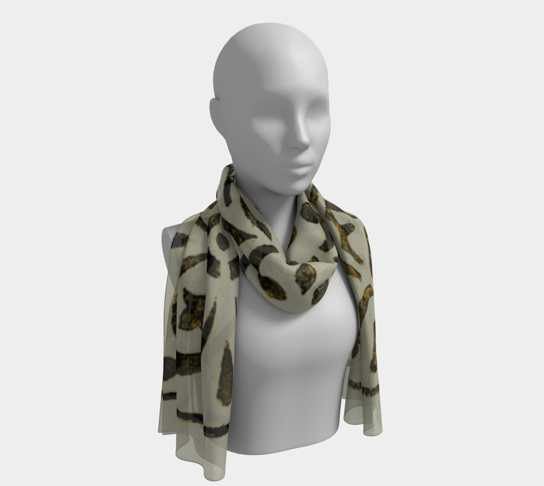 Long Scarf * Black Gold White Silk or Poly Moroccan Tile Print * Abstract Geometric Design preview