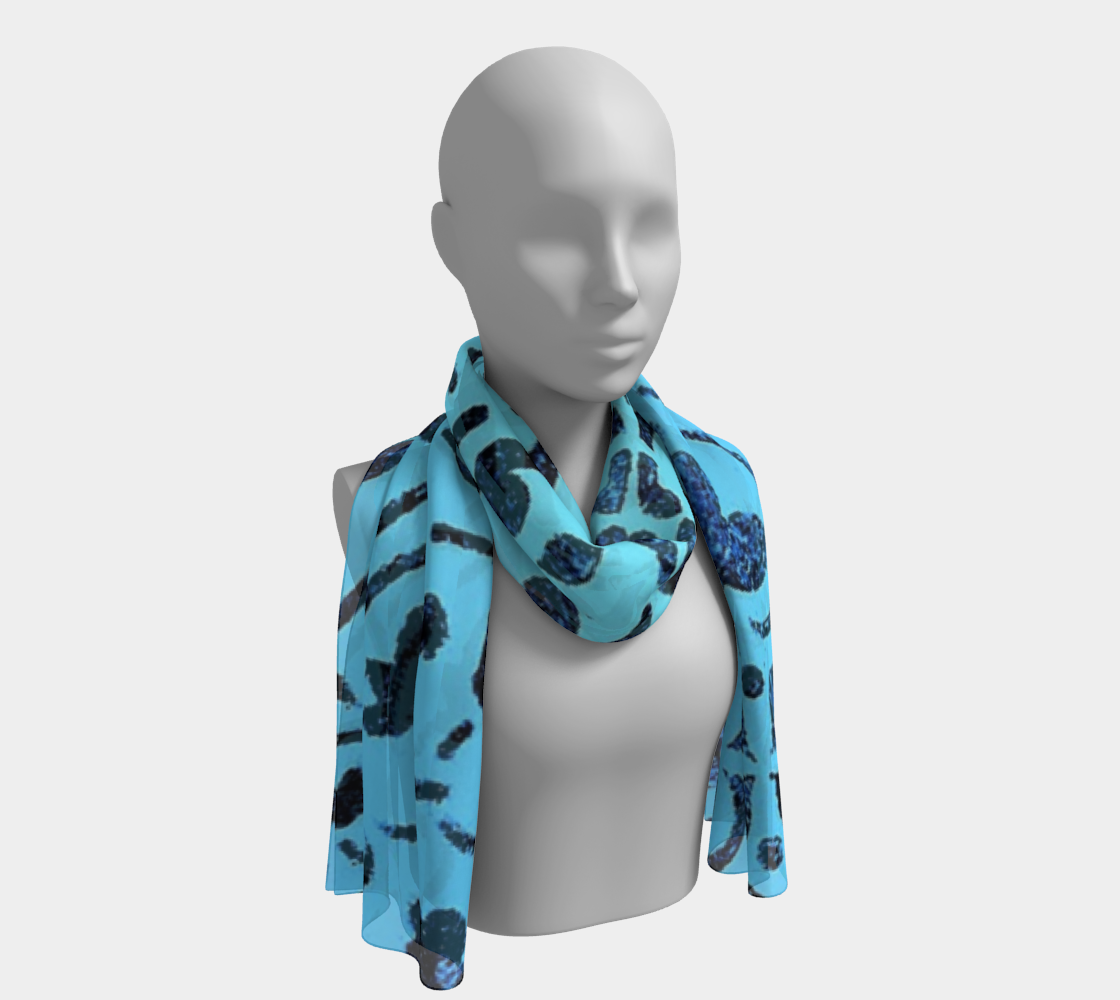 Long Scarf * Blue Moroccan Tile Print Silk or Poly Scarves * Abstract Geometric Design Neck Scarf for Women  preview