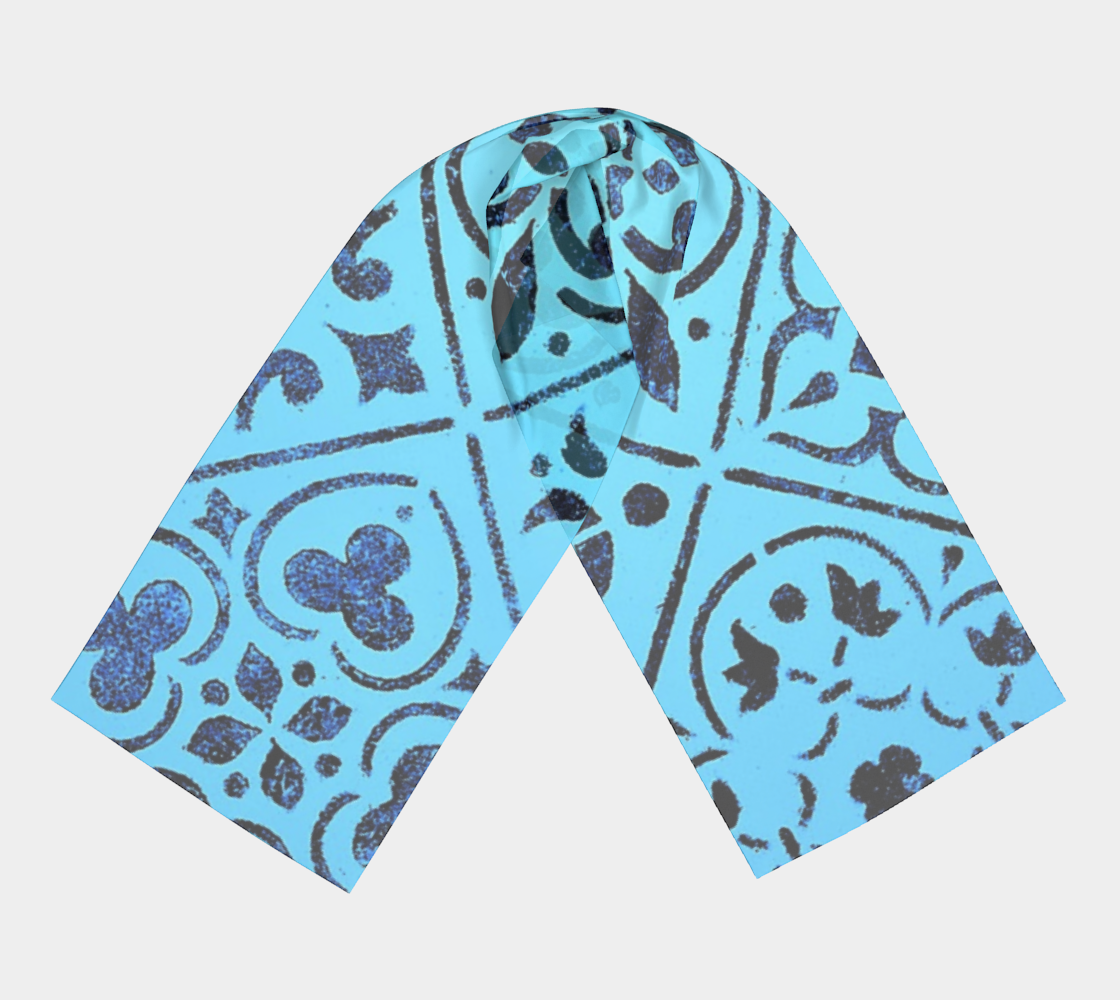 Long Scarf * Blue Moroccan Tile Print Silk or Poly Scarves * Abstract Geometric Design Neck Scarf for Women  preview #3