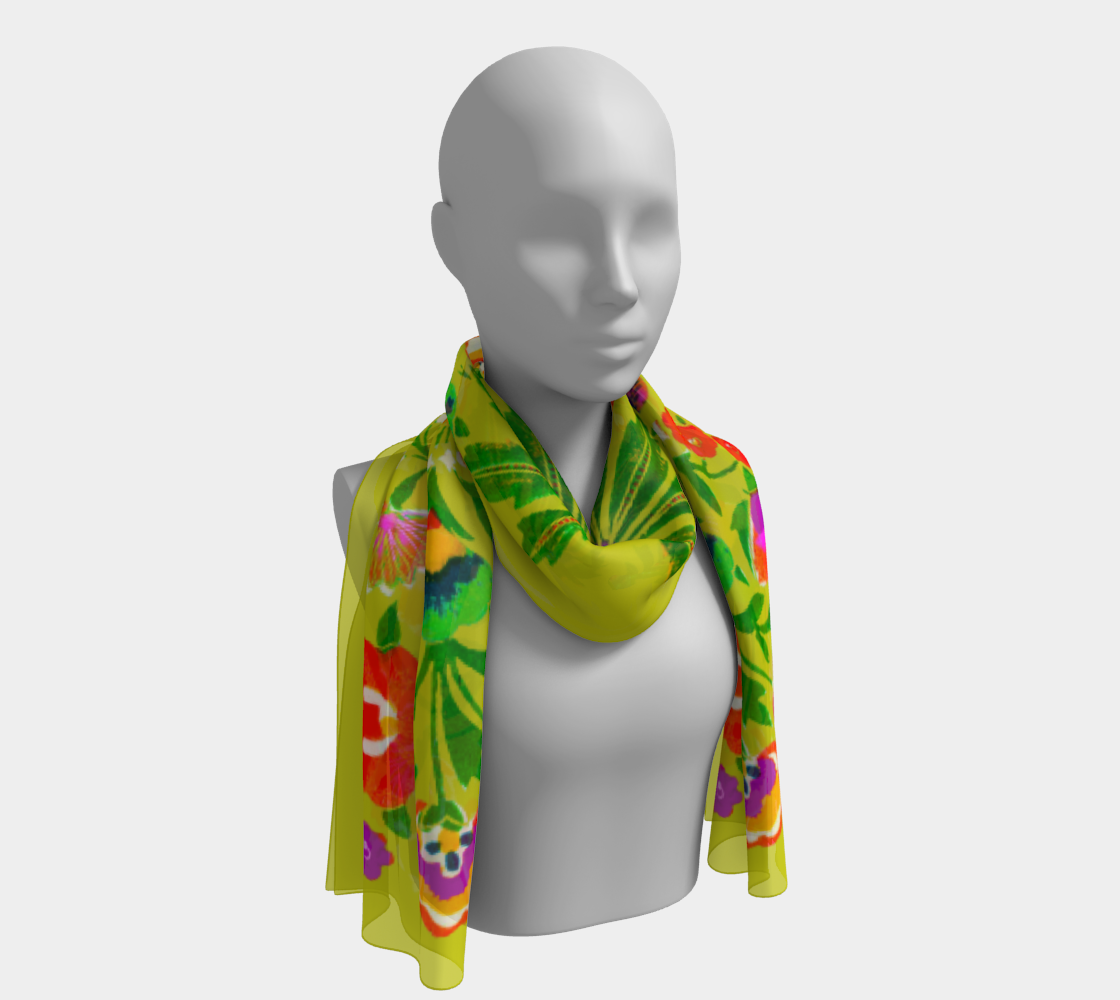 Vintage Indian Floral Chartreuse Long Scarf preview #1