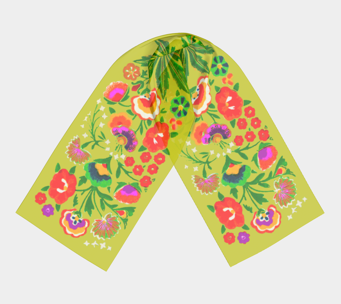 Vintage Indian Floral Chartreuse Long Scarf preview #3