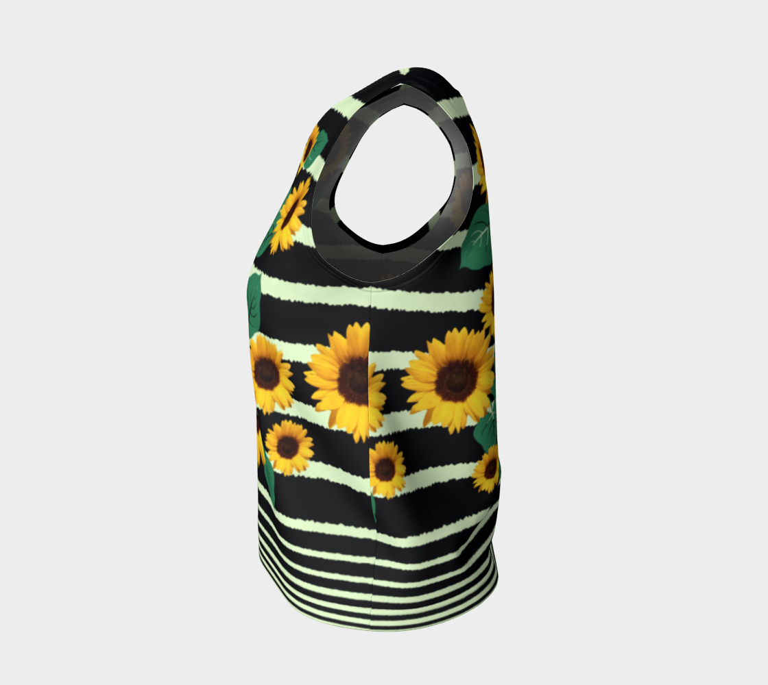 Golden Yellow Sunflowers Navy Blue Green Stripe preview #3