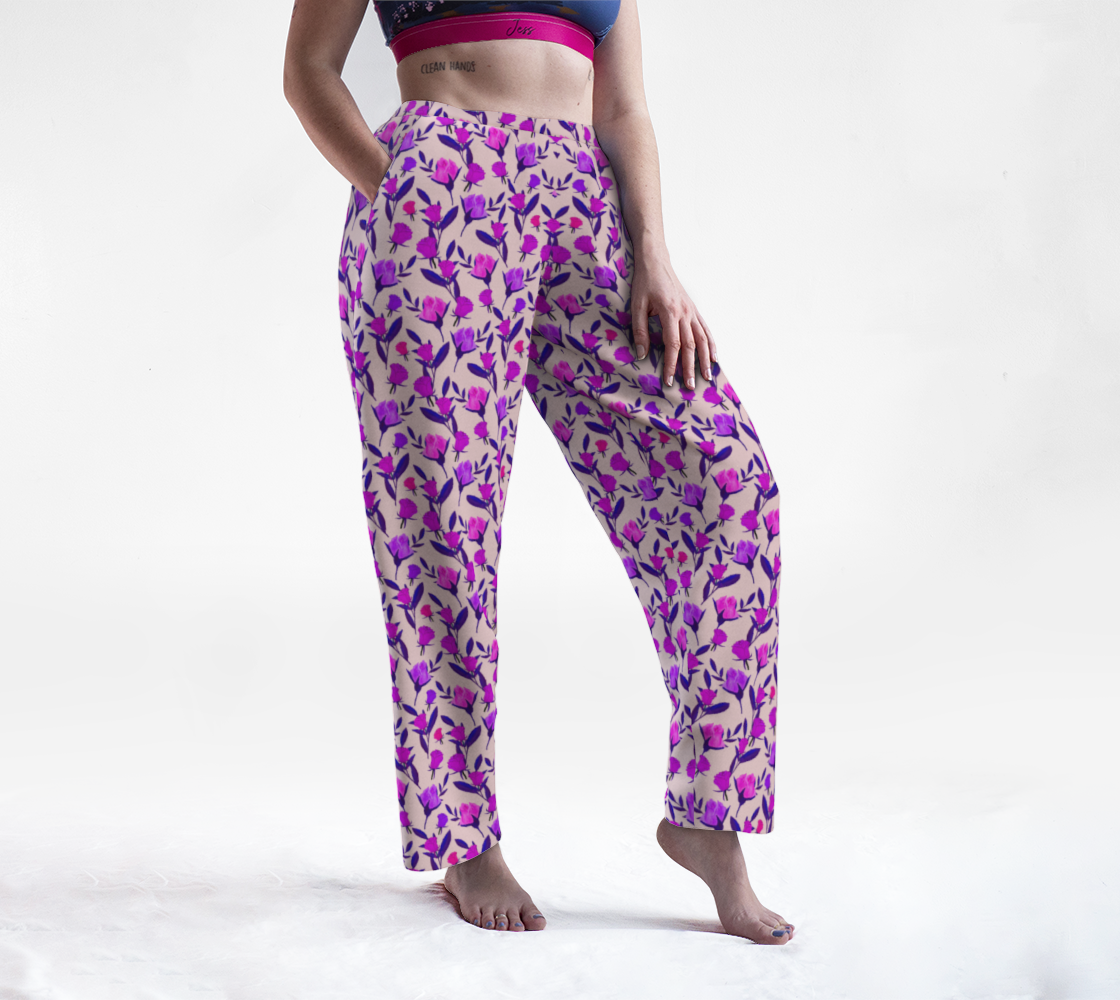 Aperçu de Rosebud Print - Lavender Pink Lounge Pants