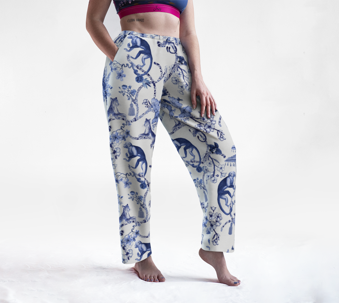 Lounge Pants - Chinoiserie Whimsy  - Blue & White preview