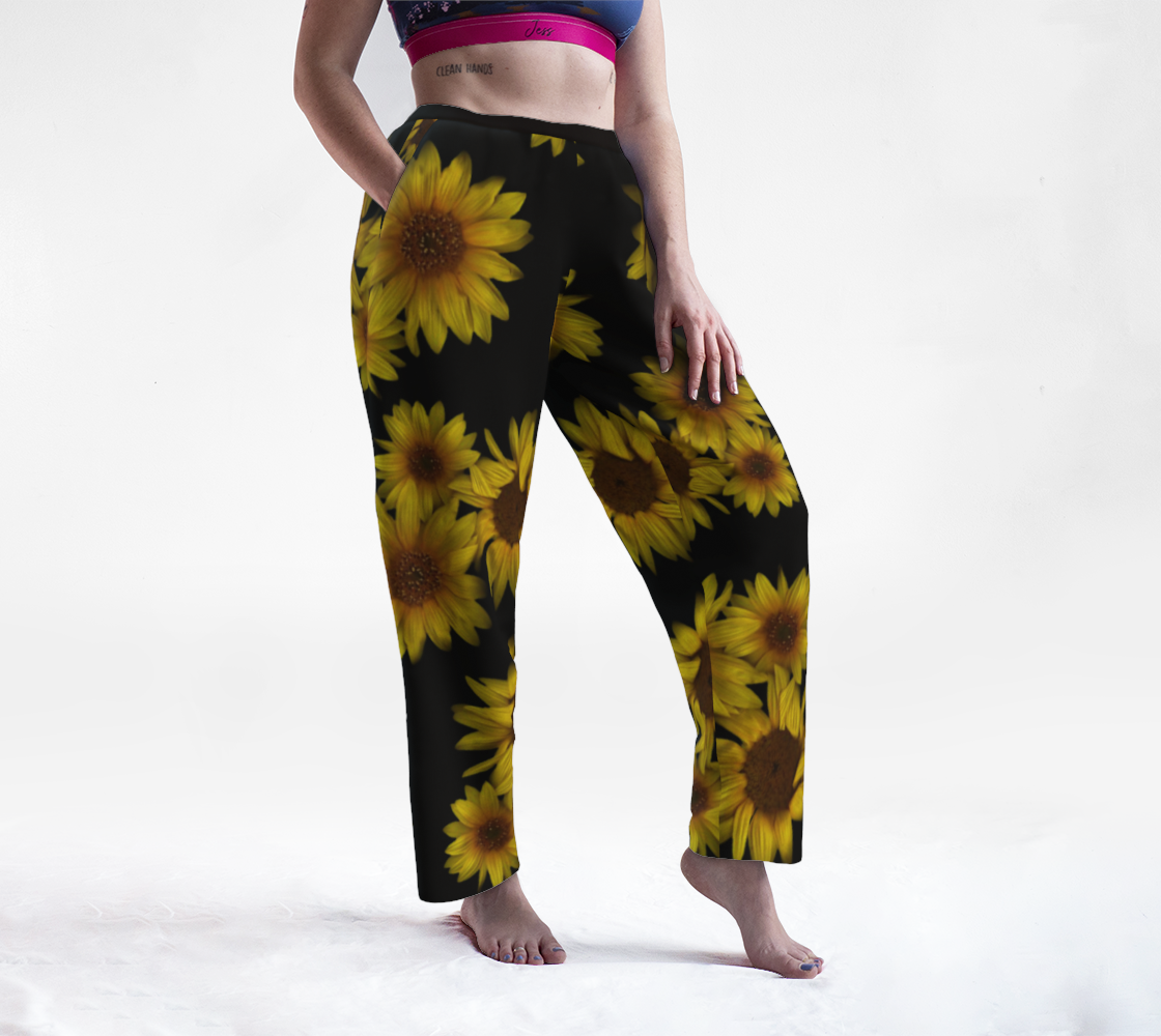 Lounge Pants * Sunflower on Black Pajama Pant * Baggy Comfortable Floral Pants * Triple Sunflower preview