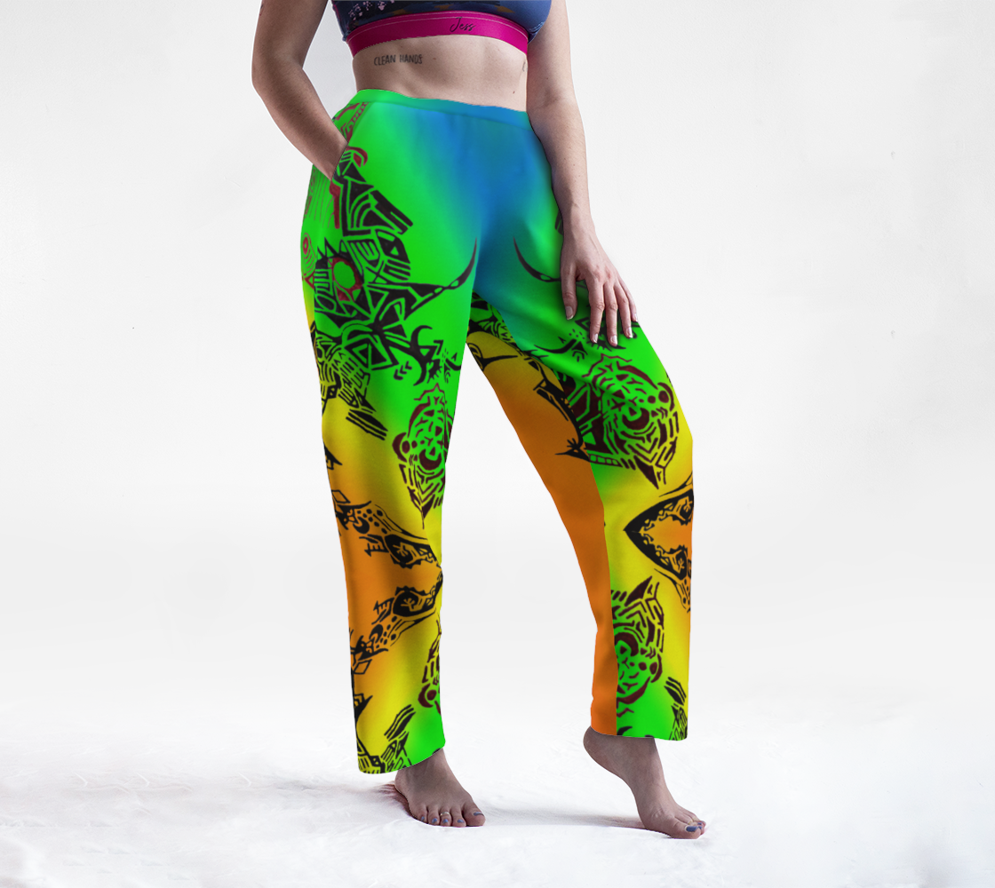 Pantalon de détente coloré - Jogging relax, ample, confo cousu à Montréal avec dessin imprimé - Pantalon unisexe élastique bohème, hippie preview