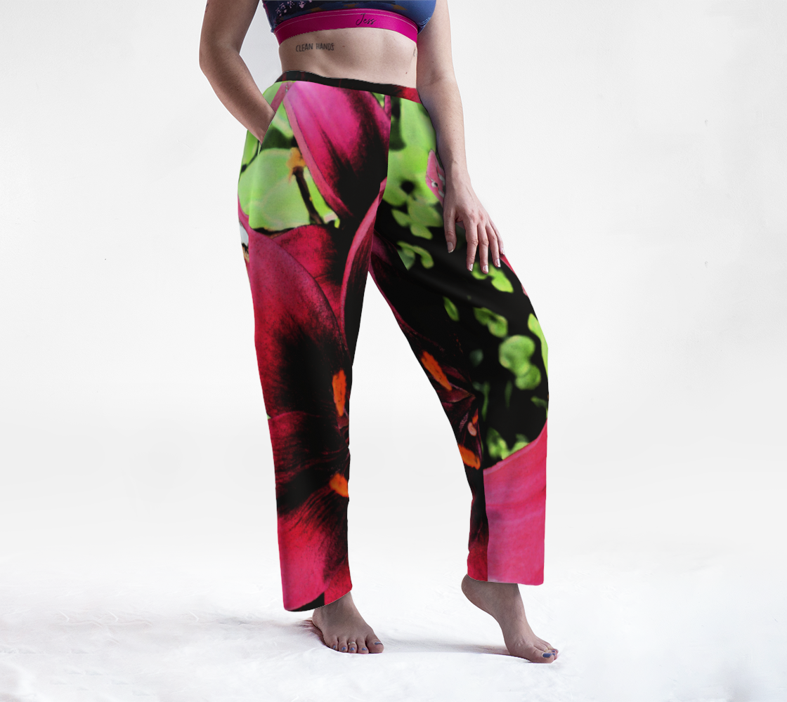 Red Lily & Moth Lounge Pants with moth in pocket preview