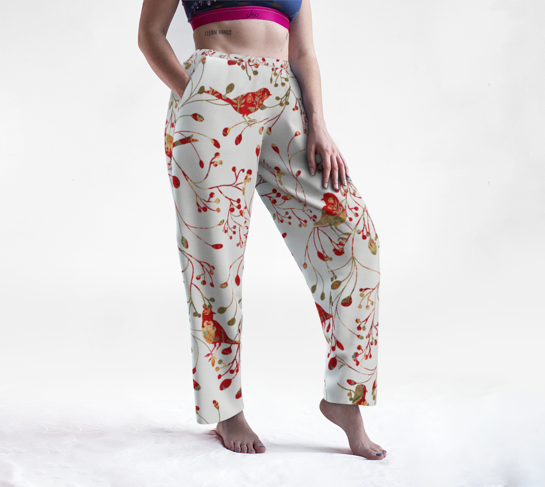 Lounge Pants - Christmas Floral on White preview