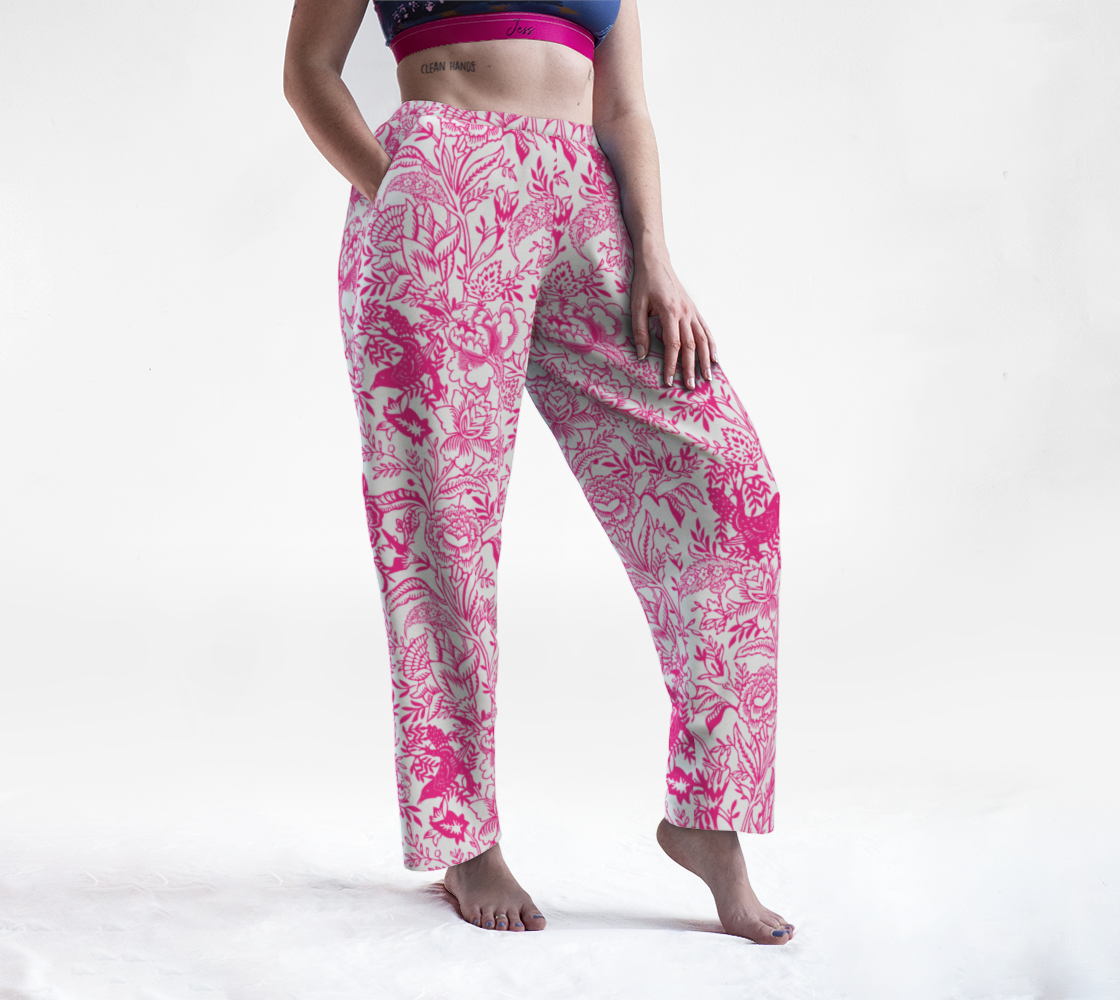 Lounge Pant - Vintage Peony Floral - Pink and White preview