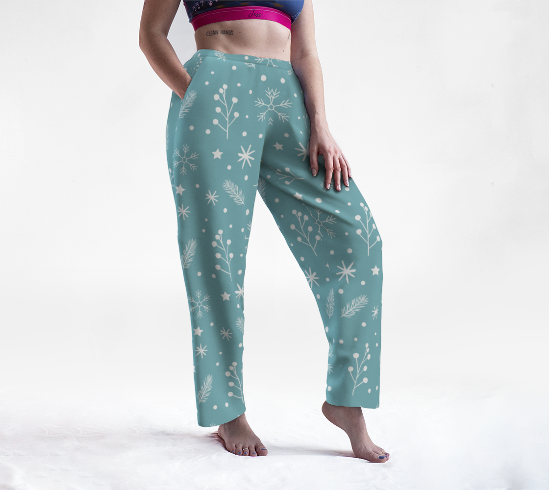 Winter Light Blue Snow Pine Holly Lounge Pants preview