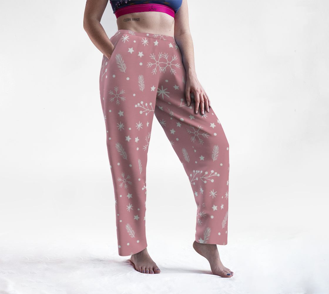 Aperçu de Winter Light Pink Snow Pine Holly Lounge Pants