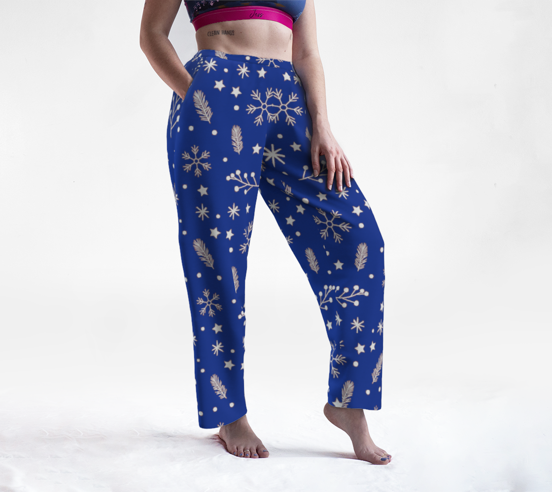 Winter Royal Blue Snow Pine Holly Lounge Pants preview