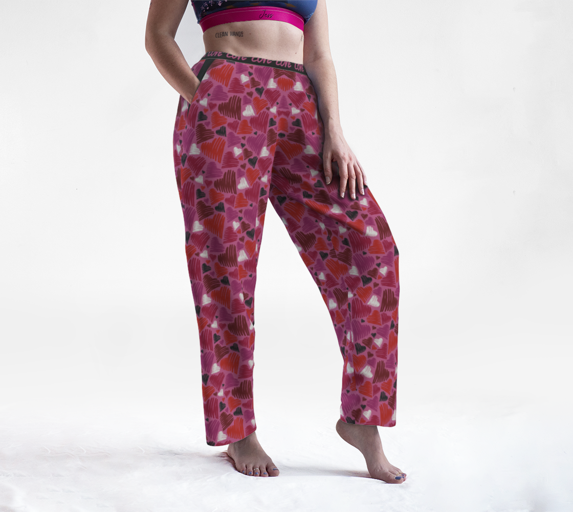 Scribble Hearts Lounge Pants - Pink preview