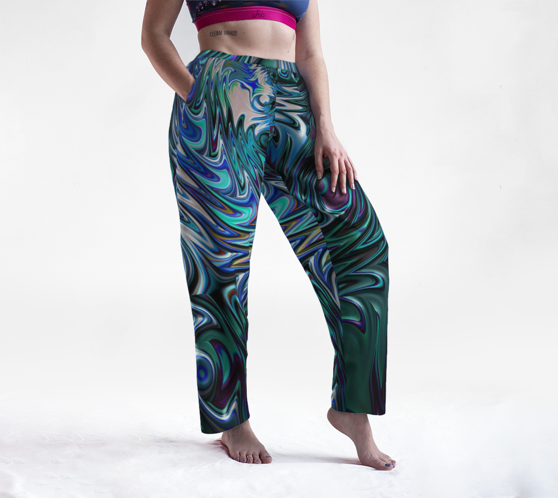 Blue and White Swirl Fractal Lounge Pants 3D preview