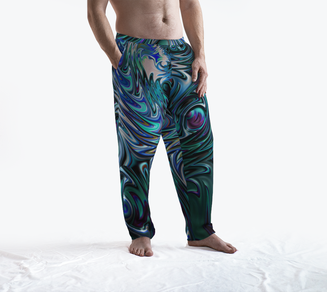 Blue and White Swirl Fractal Lounge Pants preview #3